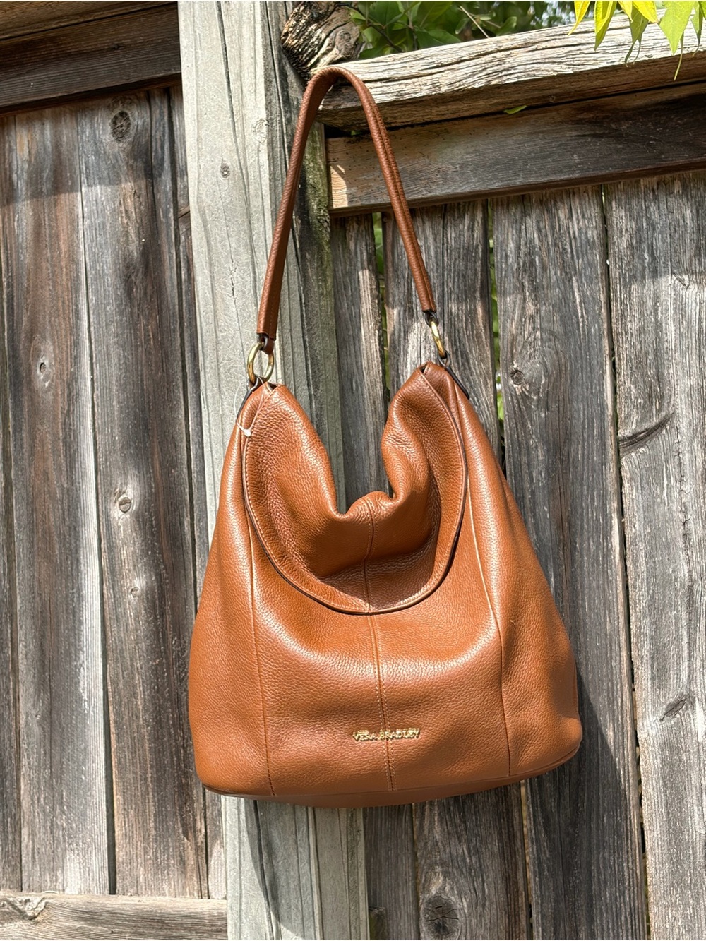 Vera Bradley Cognac Brown Pebbled Leather Shoulder Hobo